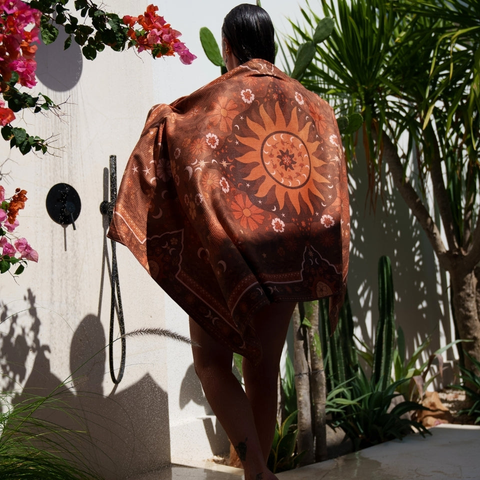 Boho-Sun-Brown-Premium-Sand-Free-Beach-Towel-waffle-sun-print