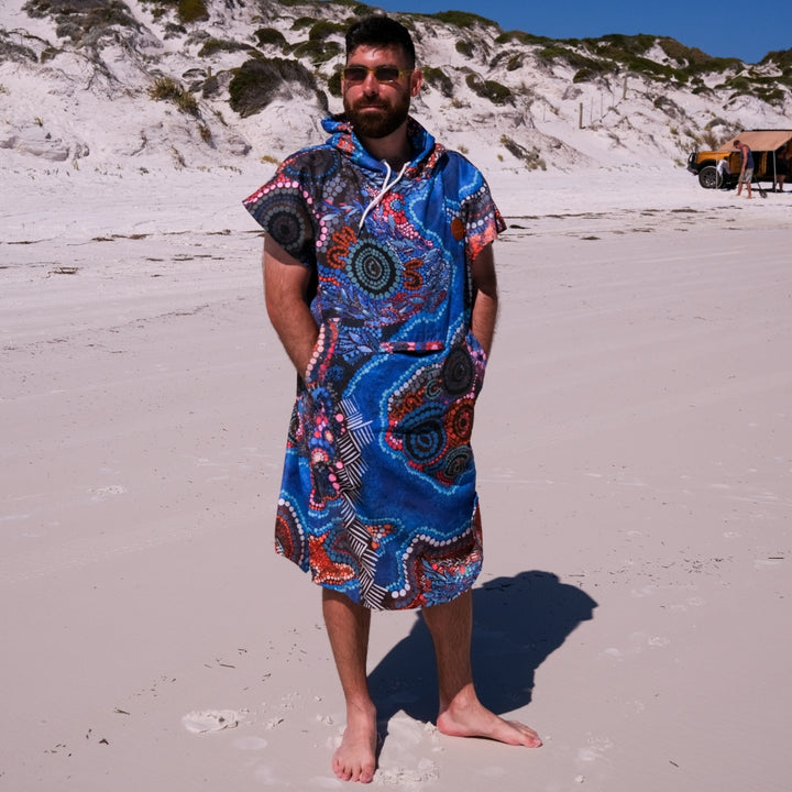 Indigenous collab towel poncho Esperance 