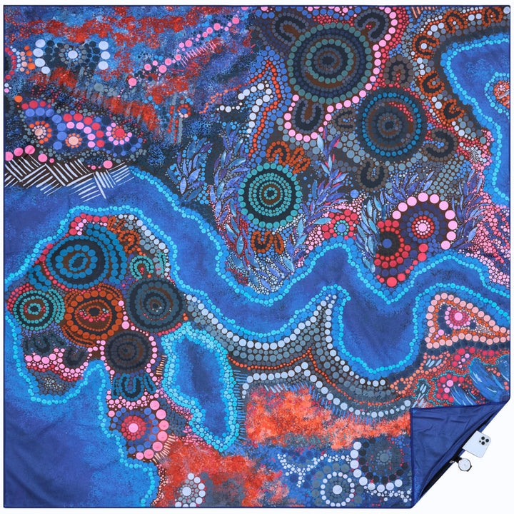 artistic beach towel aboriginal blue