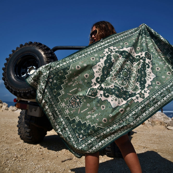 Green travel towel beach holiday