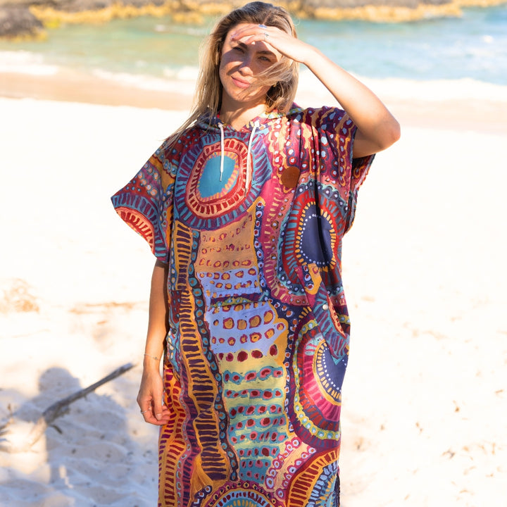 Gold Coast Beach Indigenous towel poncho